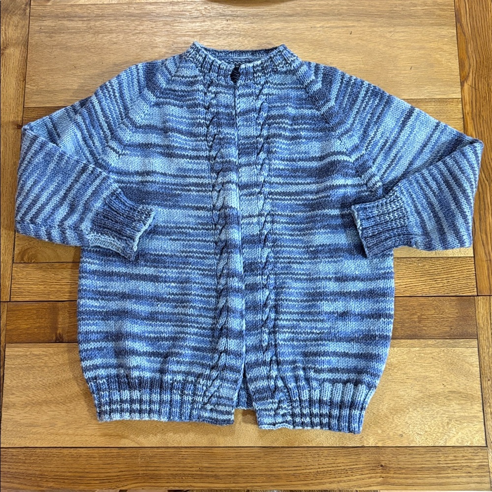 Multi-Blue hand knit (homemade) sweater cardigan
